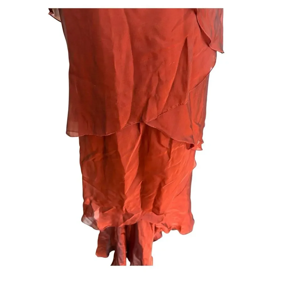 Vtg Shawn Ray Fons Strapless Tiered Ruffle Silk Evening Gown Ruffle Terracotta